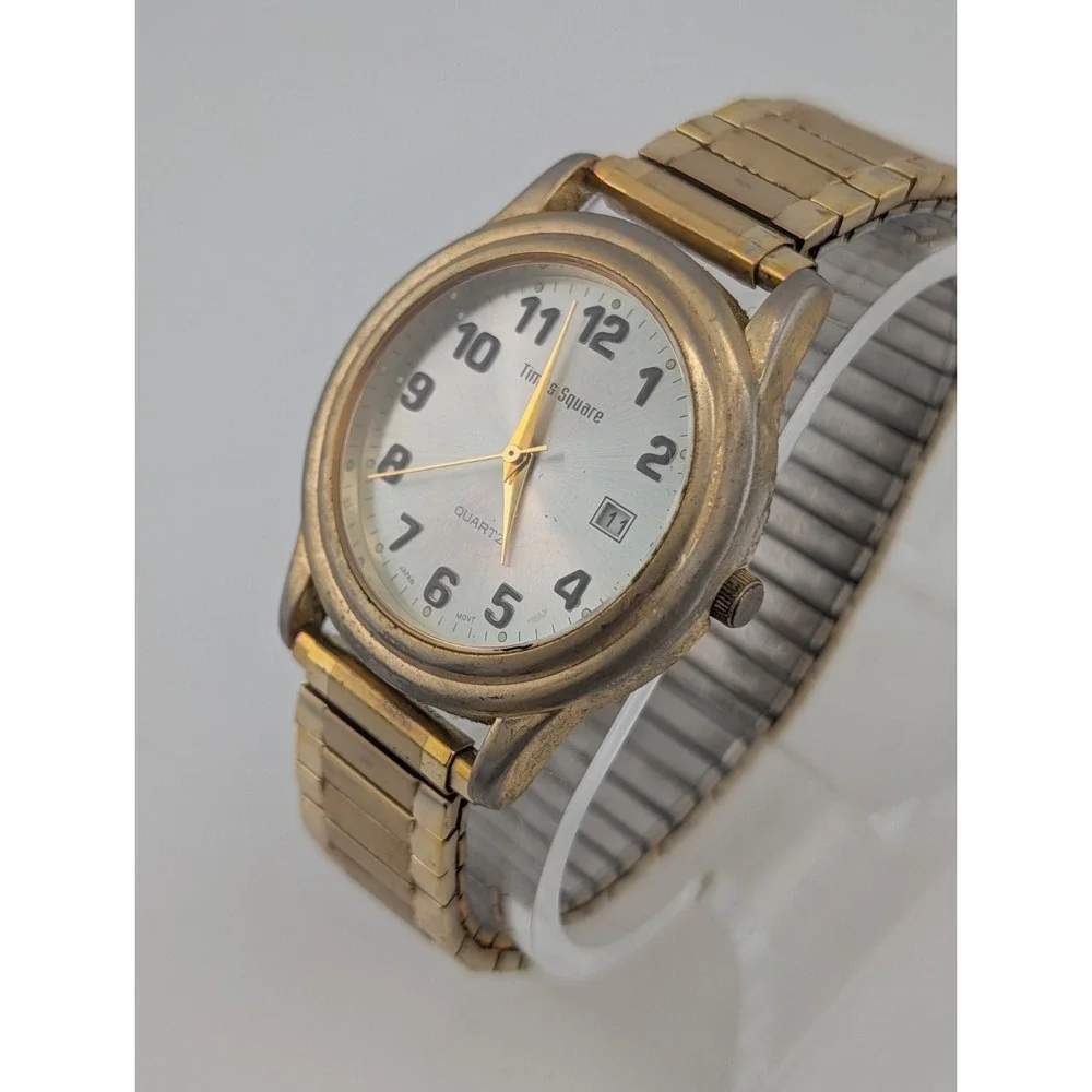 Times Square Men's Watch 37mm Case Gold Stretch Band- New Battery